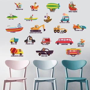 Glow In The Dark Wall Stickers Cartoon Animal Transportation Luminous PVC Wall Decals For Kids Room Bedroom Home Decoration