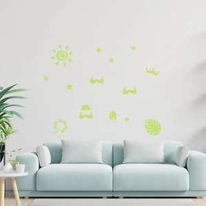 Glow in the dark wall sticker set with sun stars and home text for bedroom decor