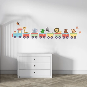 Luminous cartoon animal train wall stickers for kids room featuring giraffe and elephant