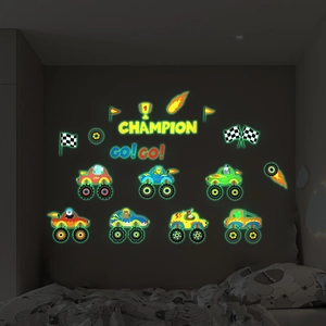 Stickers muraux phosphorescents de camions monstres et animaux pour chambre d'enfant