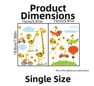 Detailed sheet dimensions of luminous cartoon giraffe stickers for wall decoration