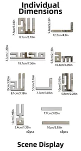 Size guide for self-adhesive 3D acrylic mirror wall stickers with specific dimensions
