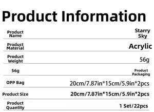 Detailed technical specification table for 22pcs star moon 3D mirror wall stickers