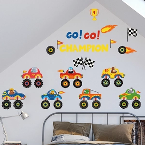 Détail des stickers muraux lumineux de camions monstres animaux pour chambre d'enfant