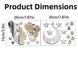 Detailed dimension guide for 3D mirror star moon cloud wall stickers with measurements