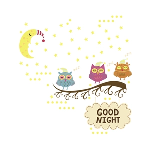 Luminous cartoon owl wall stickers with moon and stars for kids bedroom nursery decoration