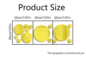 Detailed size chart for circular mirror wall decals showing 20cm by 20cm dimensions