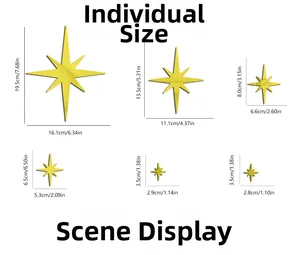 Guide des tailles pour stickers muraux étoiles en acrylique avec six dimensions détaillées