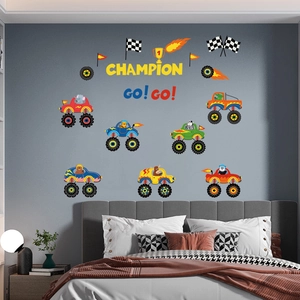 Stickers muraux lumineux de voitures de course dessin animé pour chambre d'enfant