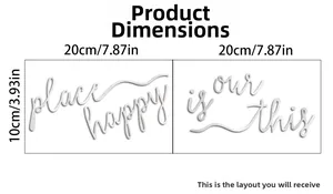 Mise en page des stickers muraux en acrylique avec dimensions de 'Our happy place'