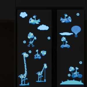 Luminous blue glow stickers showing cartoon giraffes on vehicles for night decor