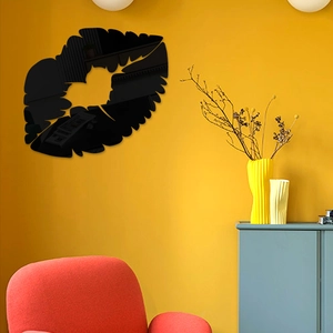 Sticker mural miroir 3D moderne en forme de lèvres noires pour décoration créative