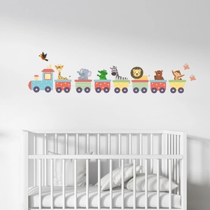 Luminous cartoon animal train wall stickers for kids bedroom decor featuring cute animals