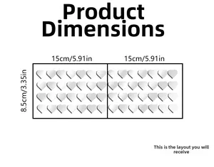 Detailed size chart for heart mirror wall stickers showing 15x8.5cm dimensions and layout
