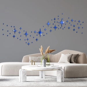 Stickers muraux modernes étoiles bleues miroir pour décoration de salon et chambre