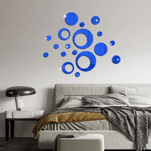 Blue acrylic mirror wall stickers in circular shapes for modern bedroom wall decor