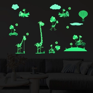 Glow In The Dark Cartoon Giraffe Wall Stickers Luminous PVC Refrigerator Decals For Kids Room Bedroom Home Decor