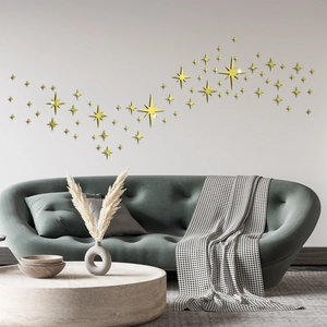 Lot de stickers muraux étoiles miroir doré pour décor de chambre et salon moderne