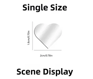 Detailed dimensions of 2cm heart mirror wall sticker showing precise width and height
