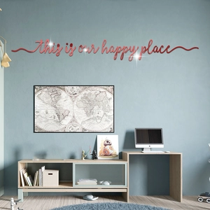 Sticker mural 3D miroir acrylique or rose avec citation This is our happy place
