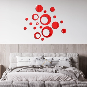 Modern red acrylic mirror circle wall stickers set for living room and bedroom decor