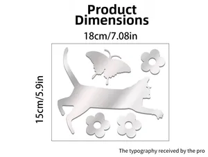 Tableau des tailles détaillé montrant les dimensions 18cm x 15cm du sticker miroir chat
