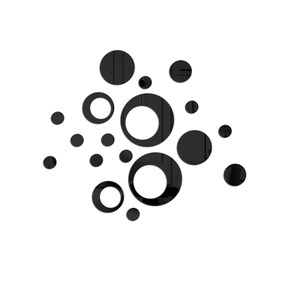 Close-up of black geometric circle mirror wall stickers in various sizes for DIY decor