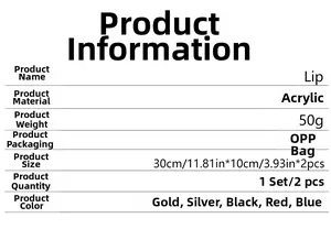 Detailed size chart and specifications for 30x10cm acrylic lip wall stickers