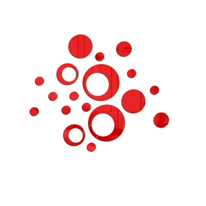 Detail of red acrylic mirror wall stickers with concentric circles in a modern layout