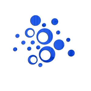 Set of dark blue acrylic mirror wall stickers with various circle and ring designs