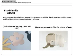 Detail of self-adhesive acrylic mirror wall stickers showing laser-cut elephant shapes