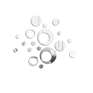 Detailed view of assorted round and hollow mirror wall stickers in a modern circular pattern