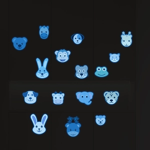 Lot de 15 stickers muraux lumineux avec têtes d'animaux bleus pour déco chambre d'enfant