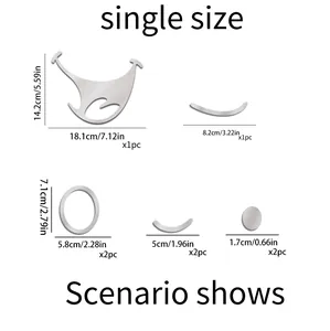 Detailed size chart for 8-piece smiley face acrylic mirror wall stickers in inches and cm
