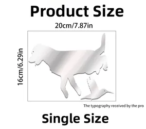 Detailed size specifications for 3D mirror acrylic dog and hummingbird wall stickers