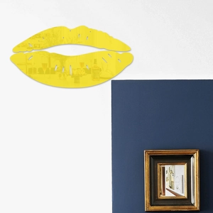 Modern yellow acrylic red lips mirror wall sticker for bedroom and living room decor