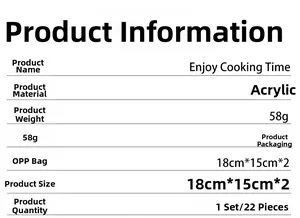 Detailed specifications of Enjoy Cooking Time 3D acrylic mirror wall decals set of 22 pieces