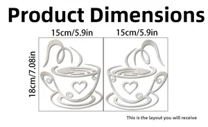Detailed dimension guide for mirror coffee cup wall stickers showing 15cm x 18cm sizing