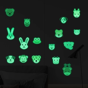 Autocollants Muraux Animaux Dessin Animé Brillent dans le Noir Décalcomanies PVC Fluorescentes Décoration de Chambre d'Enfant Lueur Nocturne