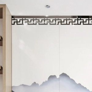 Bordo decorativo in acrilico specchiato nero con motivo geometrico a greca per pareti