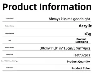 Detailed specs for Always Kiss Me Goodnight acrylic wall sticker, 32pcs set in 30x15cm