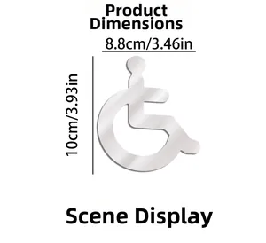 Detailed size view of silver mirror acrylic disabled wheelchair restroom sign sticker