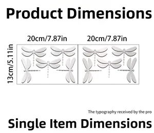 Détail montrant les dimensions des stickers libellules argentés sur feuilles de 20x13cm