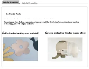 Detail of laser-cut mirrored acrylic wall stickers with self-adhesive backing and protection film
