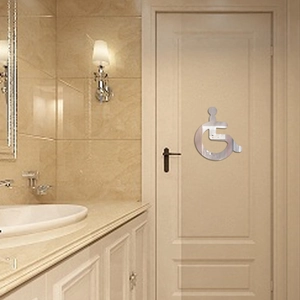 Mirror Acrylic Handicap Accessible Sign Bathroom Toilet Door Sticker Wheelchair Symbol Signage For Home Commercial Place