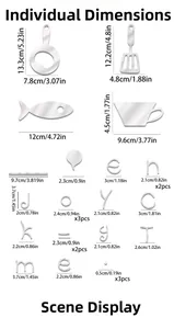 Detailed size chart for 3D acrylic mirror kitchen wall decals with metrics in cm and inches