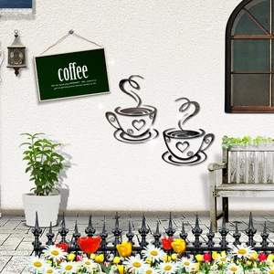 3D mirror acrylic coffee cup wall stickers set with heart accents for kitchen decor
