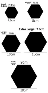 Guía de tallas para pegatinas de pared hexagonales 3D con efecto espejo, S hasta XXL