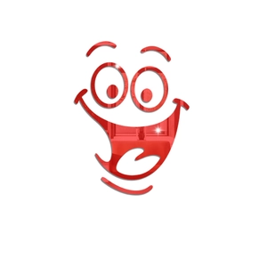 Close-up of red acrylic mirror wall sticker with creative cartoon smiley face design
