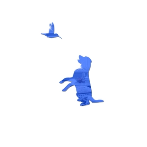 Blue acrylic mirror wall stickers with dog and hummingbird shapes for home decor